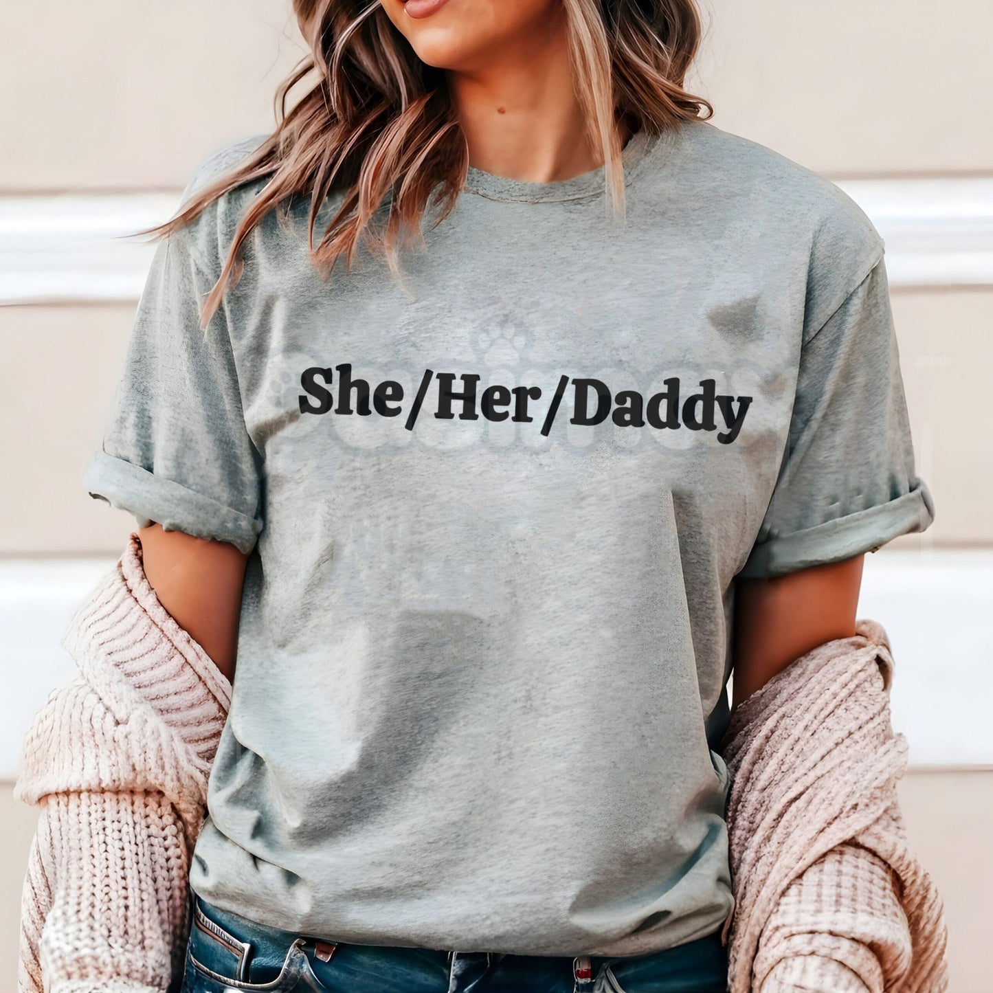 "She Her Daddy" Funny Lesbian Pride Pronouns Humor Gay T-Shirt - Queer Roleplay Slogan Tee, Niche Lesbian Relationship Apparel, Bold LGBTQ+ Humor Gift