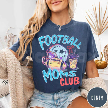 Comfort Colors® "Football Moms Club" T-Shirt – Gameday Doodle Graphic Tee, Retro Aesthetic Fall Sports Unisex Top