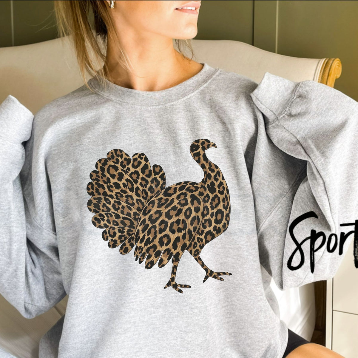 Leopard Turkey Graphic Sweatshirt | Chic Thanksgiving Holiday Crewneck