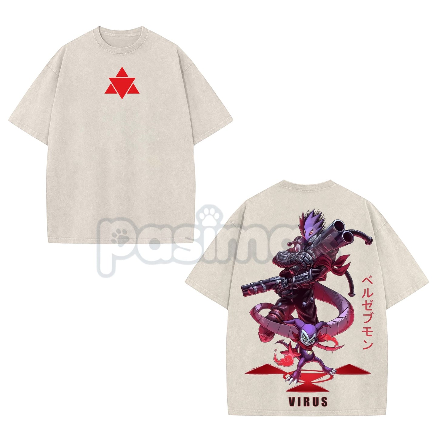 Beelzemon x Impmon T-Shirt – Digimon Vintage Washed Oversized Heavy Cotton Anime Tee