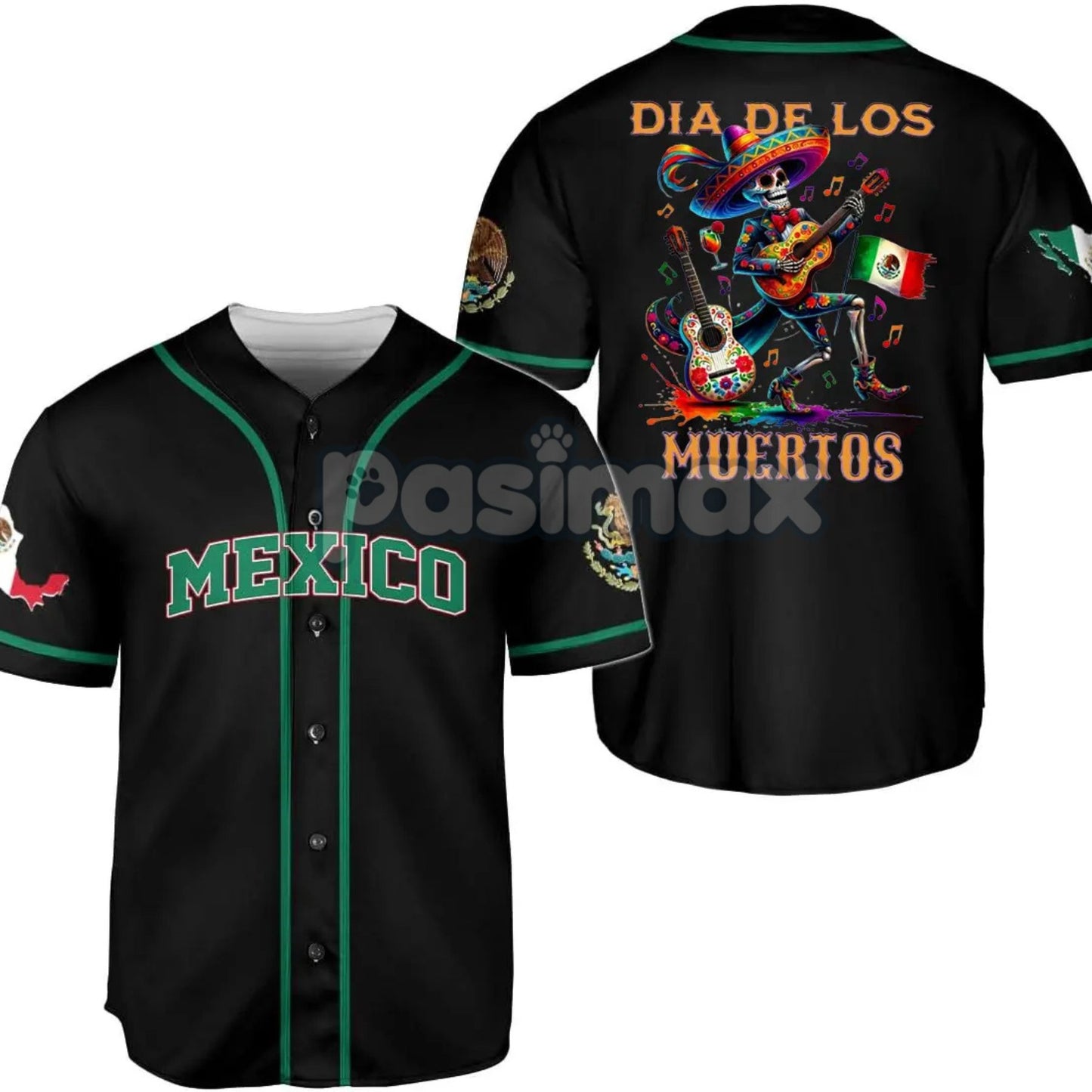 Mexico Día de los Muertos Baseball Jersey – Day of the Dead Skeleton Guitar Shirt, Festival Jersey Top
