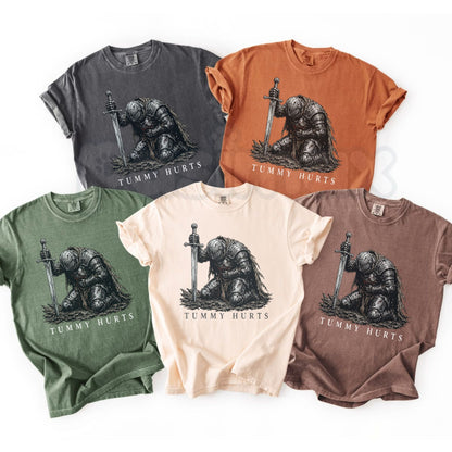 Comfort Colors® Tummy Hurts Knight T-Shirt – Funny Dark Fantasy Graphic Tee, Medieval Melancholy Unisex Top & Gift