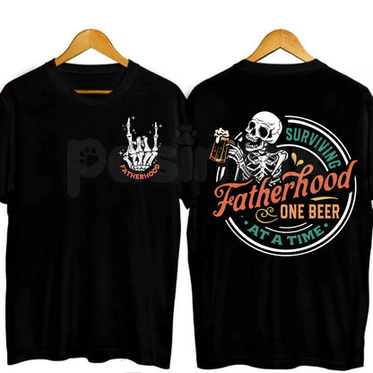 Surviving Fatherhood One Beer At A Time T-Shirt – Funny Father's Day Men's Cotton Graphic Tee