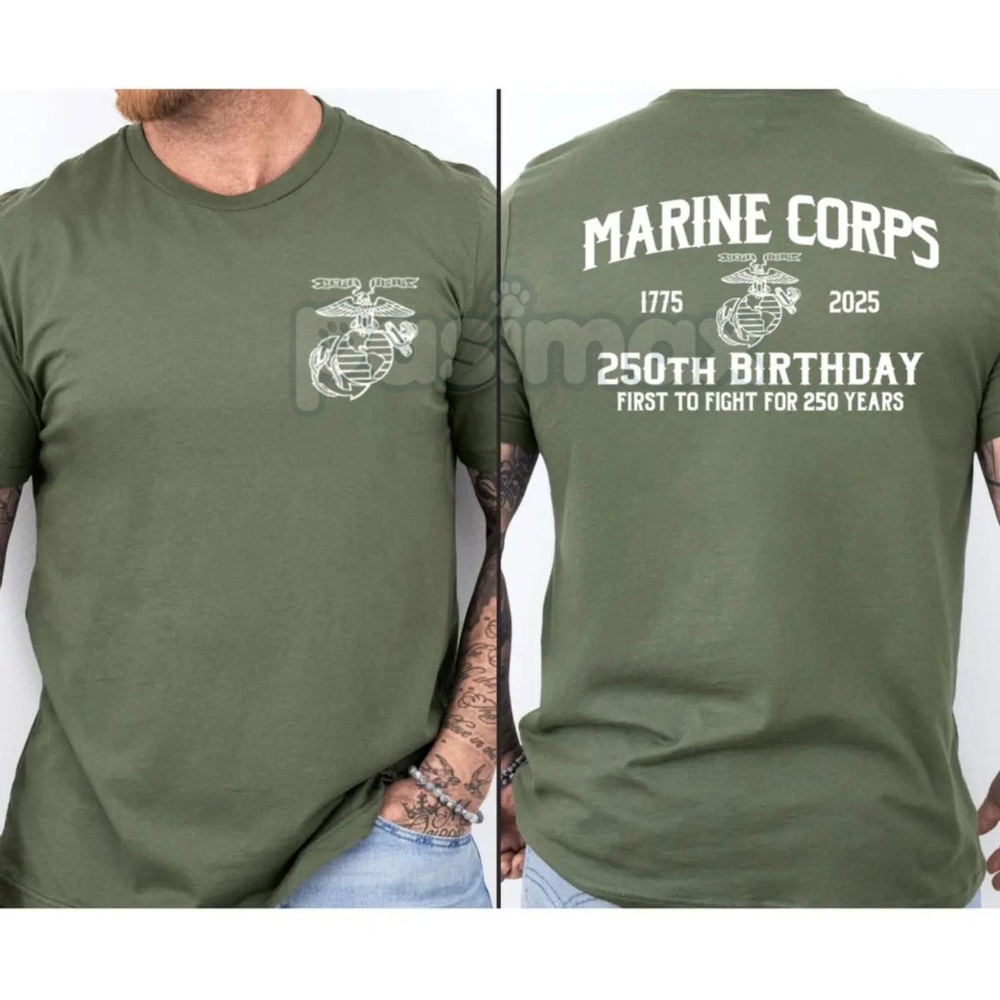 Marines 250th Birthday T-Shirt - First To Fight Anniversary Tee, USMC Two-Sided Graphic Shirt, Commemorative Veteran Gift