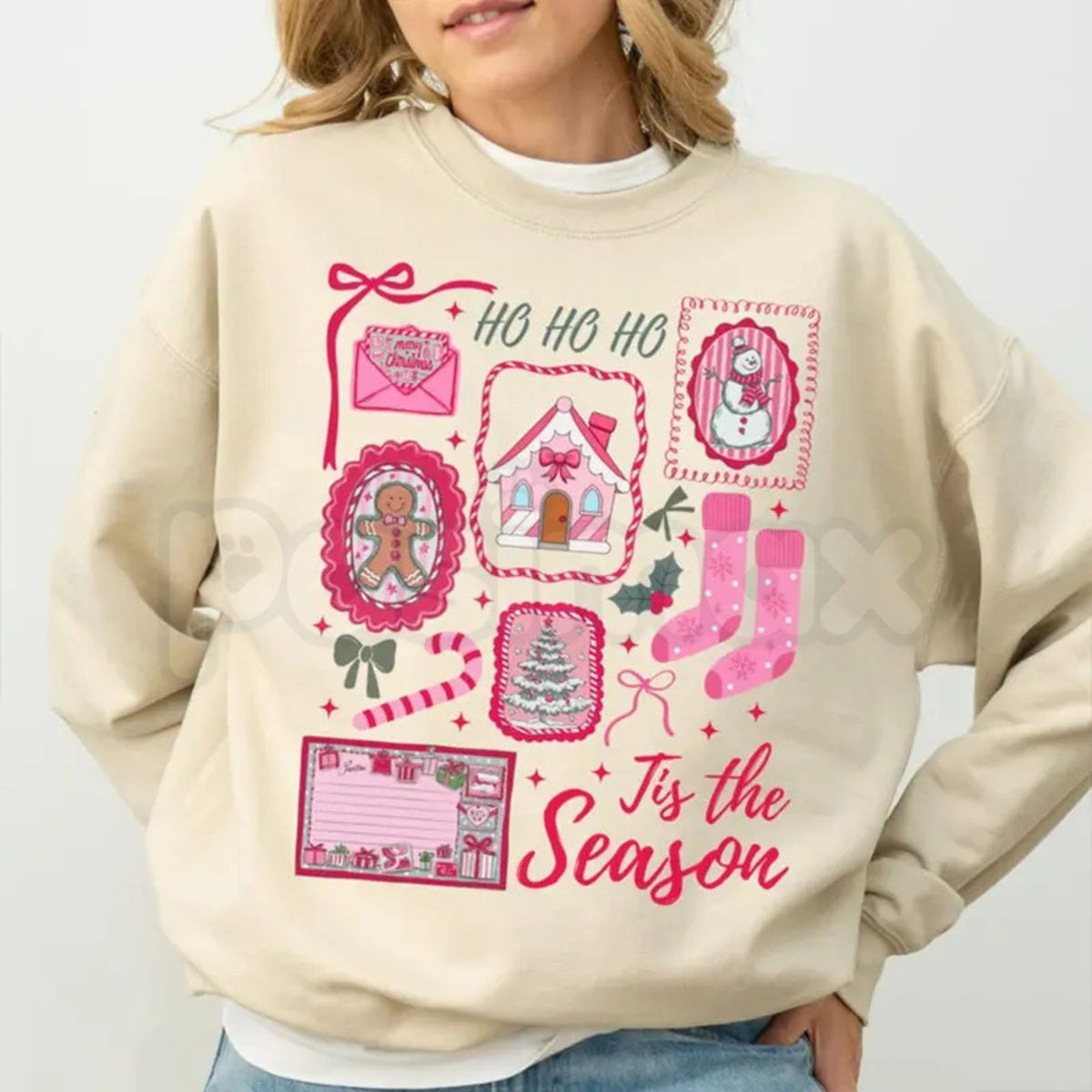Pink Tis The Season Christmas Sweatshirt | Coquette Holiday Graphic Crewneck