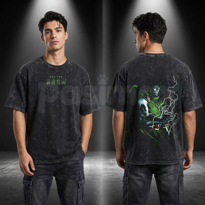 Dr. Doom Comic Double Printed Washed T-Shirt – Retro Marvel Supervillain Graphic Tee, Vintage Mineral Wash Lightweight Cotton Unisex Streetwear Top