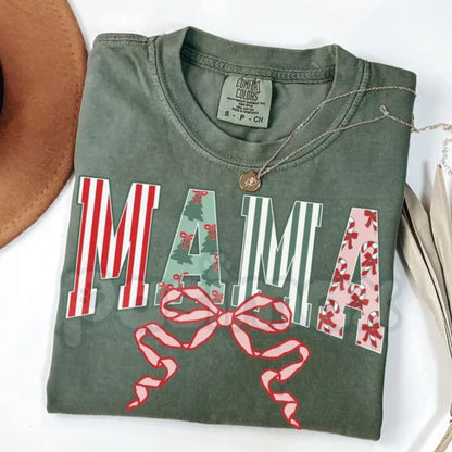 Comfort Colors® 'Merry Mama' T-Shirt – Retro Groovy Christmas Mom Tee, Trendy Holiday Motherhood Apparel