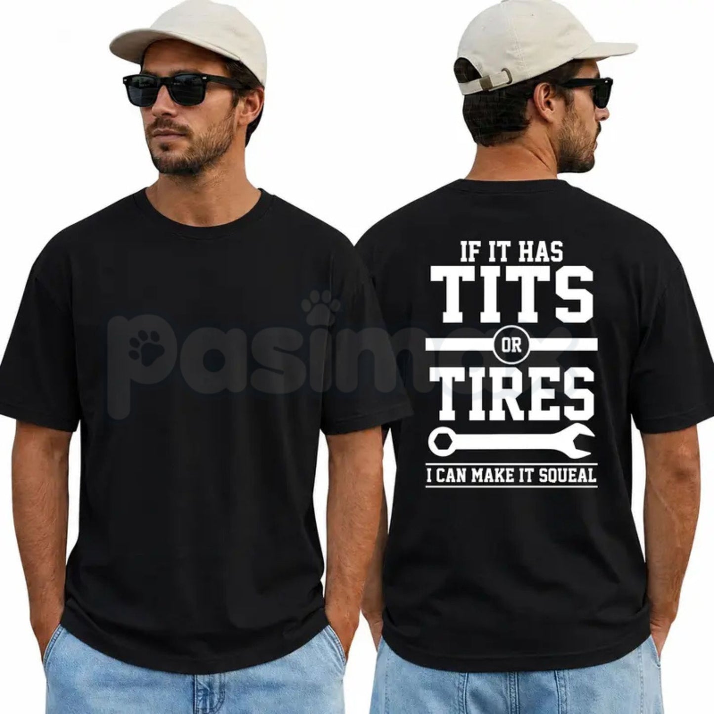 "If It Has Tits Or Tires, I Can Make It Squeal" Graphic T-Shirt – Funny Mechanic & Automotive Humor Unisex Crewneck Tee