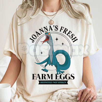Joanna "Fresh Farm Eggs" T-Shirt – Retro Rescuers Down Under Novelty Quote Graphic Tee