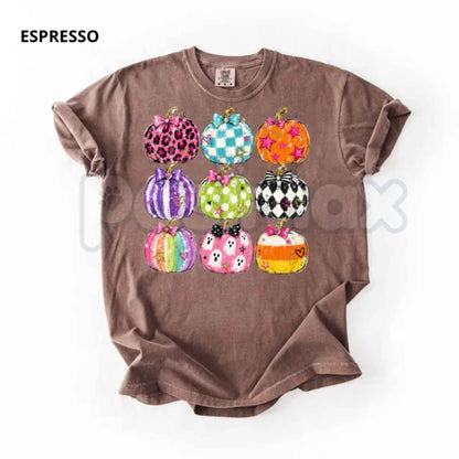Comfort Colors® Preppy Halloween Pumpkin T-Shirt – Colorful Coquette Aesthetic Graphic Tee, Vintage Spooky Season Unisex Top