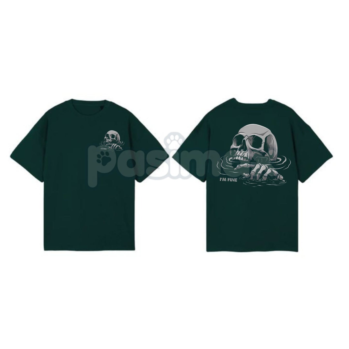 "I'M FINE" Drowning Skull Black Print T-Shirt - Gothic Humor Graphic Tee, Sarcastic Men's Apparel, Dark Aesthetic Skull Shirt