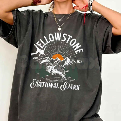Comfort Colors® Bison Yellowstone National Park T-Shirt – Family Vacation Trip Matching Camp Graphic Tee, Retro Wildlife Wanderlust Unisex Top