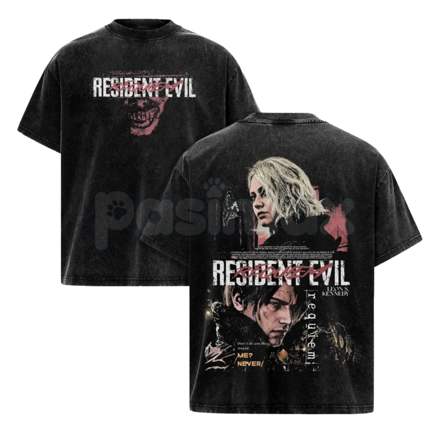 Leon S. Kennedy Operative Tee – Resident Evil Requiem RE9 Double-Sided Washed Cotton Oversized Graphic Shirt