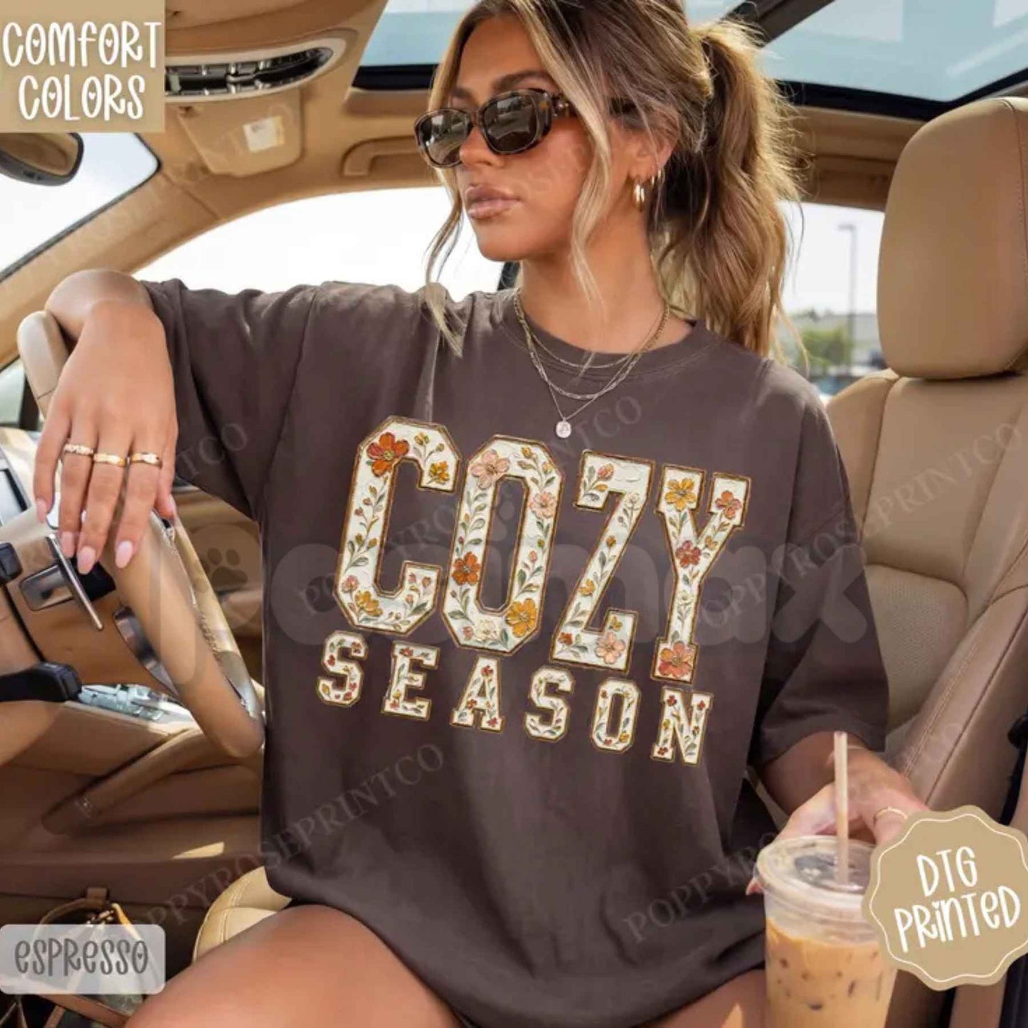 Comfort Colors® Floral "Cozy Season" T-Shirt – Trendy Autumn Botanical Graphic Tee, Aesthetic Fall Womenswear Unisex Top
