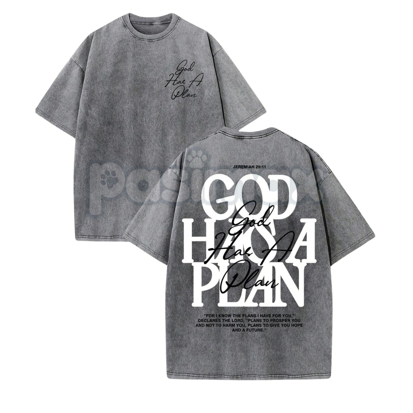 "God Has A Plan" Double Sided T-Shirt – Retro Washed Christian Letter Print, 230 GSM Cotton
