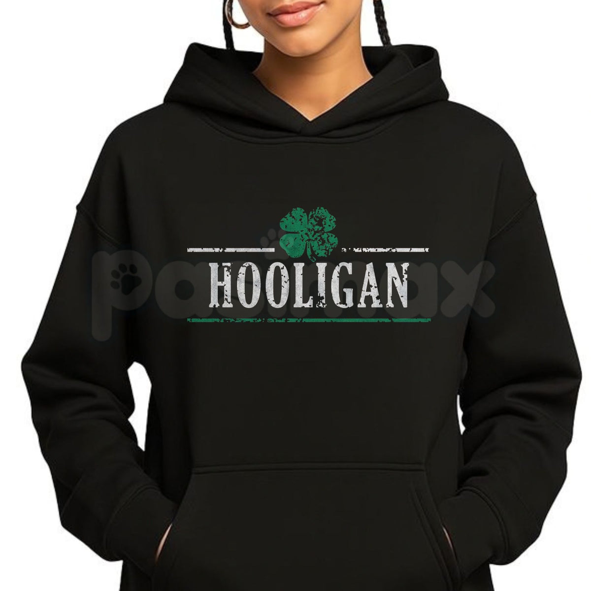 Crazy Dog Hooligan Shamrock Funny Saint St Patricks Day Hoodie – Irish Drinking Humor Pullover, Lucky Clover Party Sweatshirt, Unisex Heavy Blend