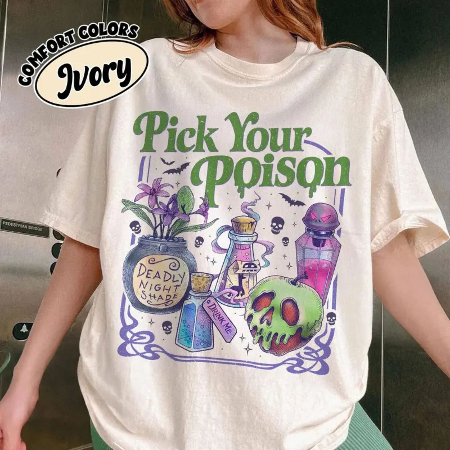 'Pick Your Poison' Vintage Disney Villain Tee – Halloween Potion Shirt, Wicked Humor Top, Spooky Retro Apparel