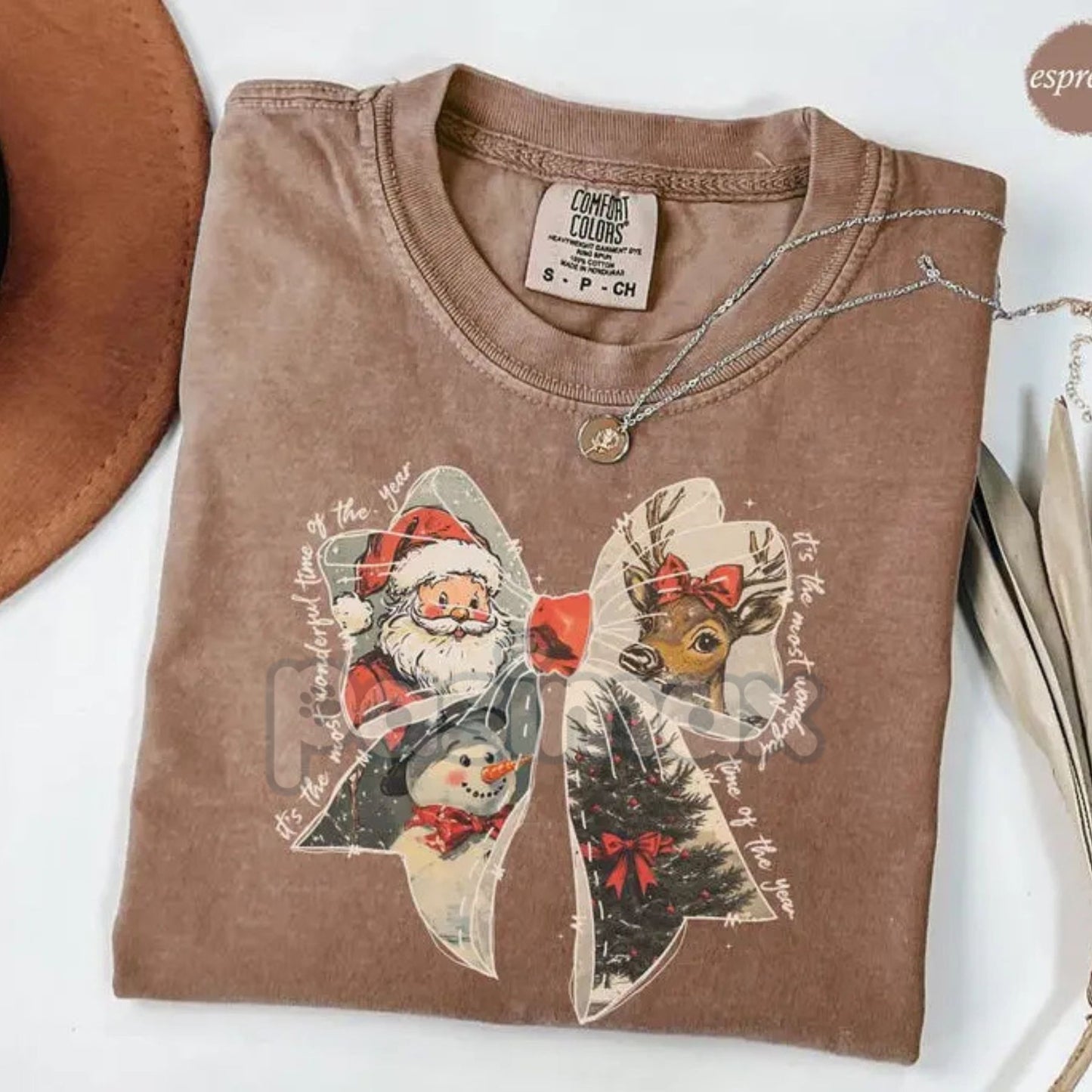 Comfort Colors® Cozy Women's Christmas T-Shirt – Nostalgic Holiday Bow Tee, Eco-Friendly Santa Reindeer Shirt, Vintage Winter Blue Jean