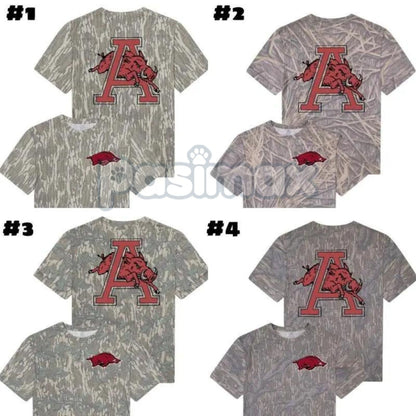 Arkansas Wild Hog Graphic T-Shirt - Camo All Over Print Tee, Razorback State Pride Hunting Shirt