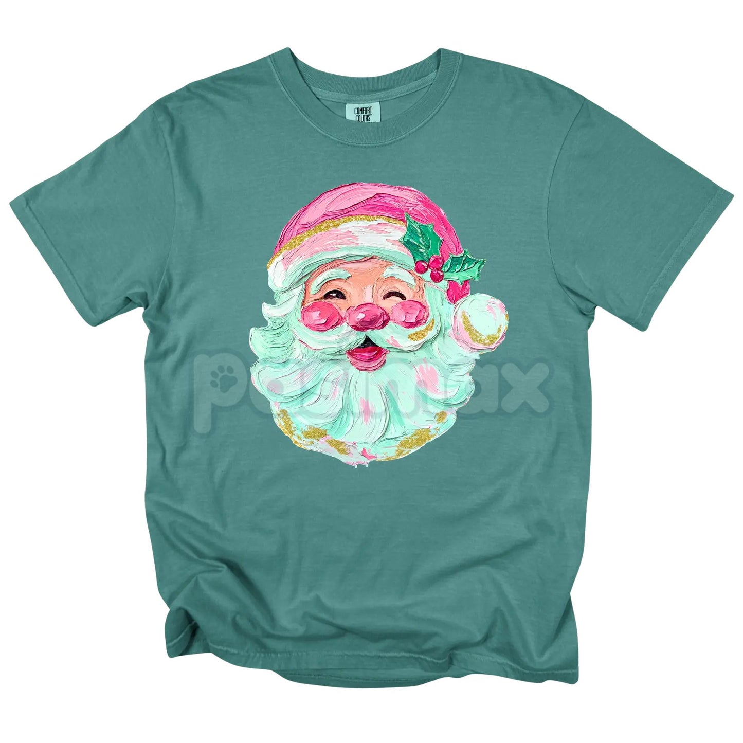 'NLB' Comfort Colors® Retro Santa T-Shirt – Pink Painted Christmas Vintage Tee, Unique Holiday Style