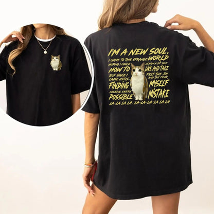 "New Souls" Double-Sided Meowl Meme T-shirt - Funny Cat Lover Gift, Unisex Brainrot Tee