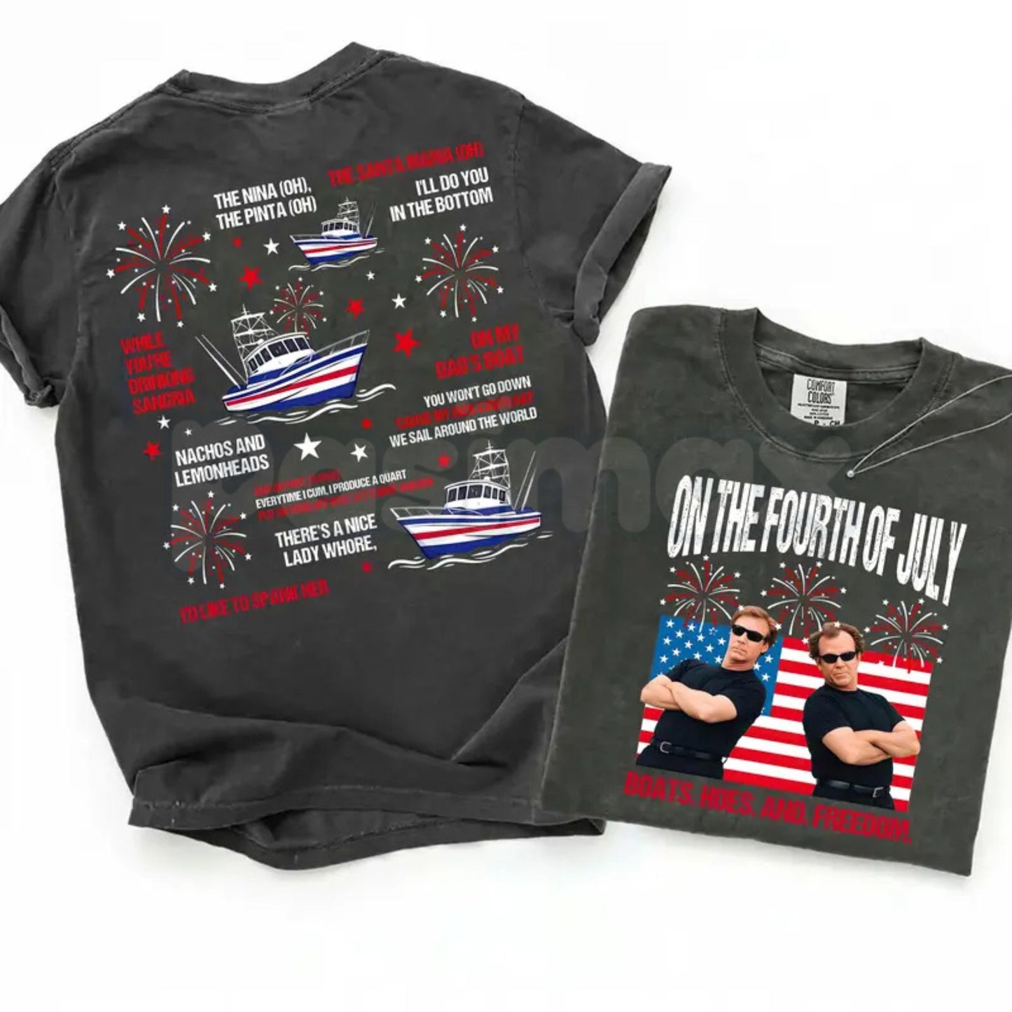 Comfort Colors® On The Fourth Of July Boats Hoes & Freedom T-Shirt – Funny Step Brothers Parody Tee, Patriotic Prestige Worldwide Movie Fan Top