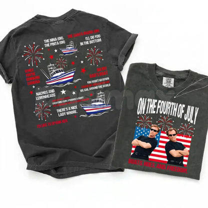 Comfort Colors® On The Fourth Of July Boats Hoes & Freedom T-Shirt – Funny Step Brothers Parody Tee, Patriotic Prestige Worldwide Movie Fan Top