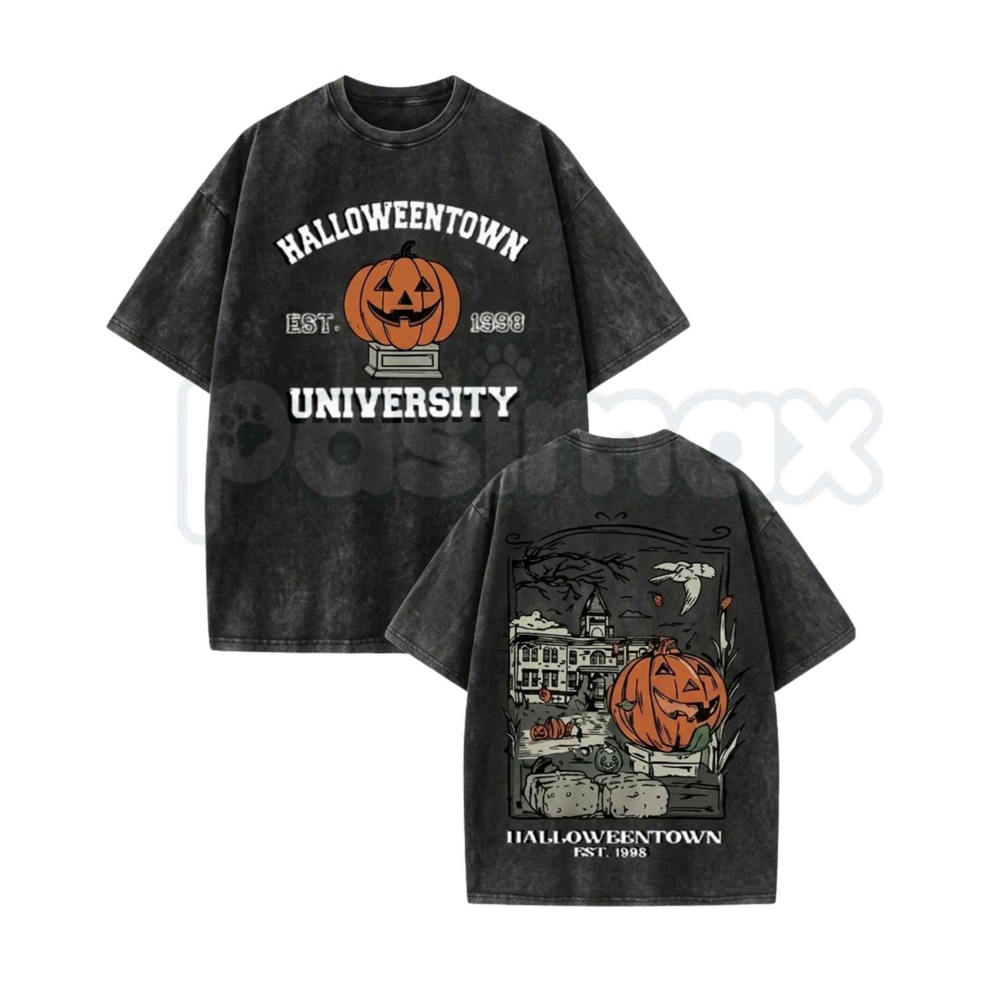 Vintage Halloweentown University Est 1998 T-Shirt – Pumpkin Spooky Town Washed Tee, Retro Autumn Movie Graphic Lightweight Cotton Unisex Top
