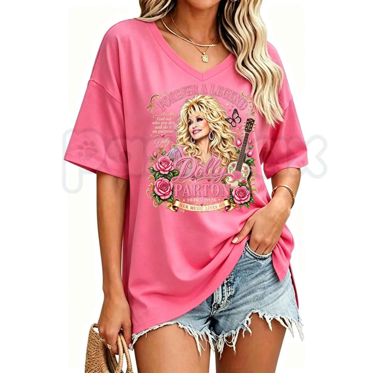 Country Music Tribute Western Style Memorial Women's V-Neck T-Shirt – Retro Cowgirl Graphic Tee