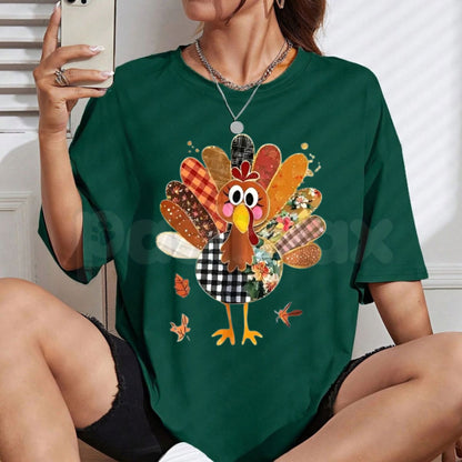 Thanksgiving Patchwork Turkey Shirt – Cute Quilted Fall Holiday Family Graphic Tee