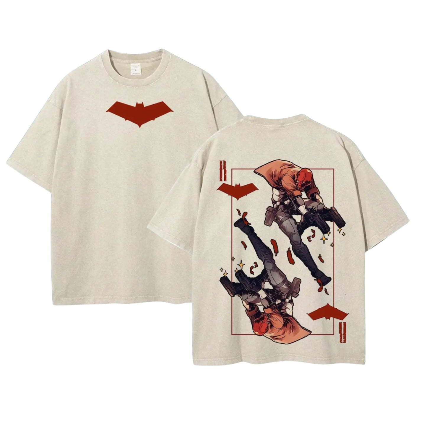 Retro Washed Tee Red Hood Print – Vintage Graphic Streetwear T-shirt, Oversize Cotton Tee