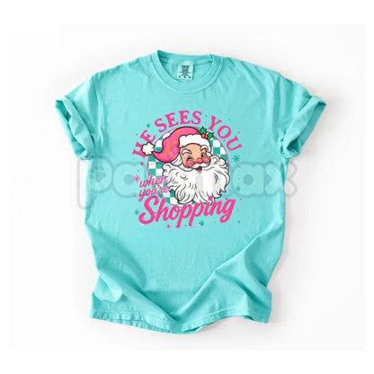 'We See You When You're Shopping' Comfort Colors® T-Shirt – Funny Christmas Santa Spy Tee, Holiday Shopping Humor Shirt