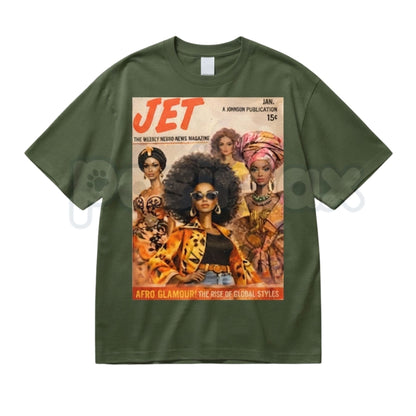 Afro Glamour Vintage Magazine Cotton T-Shirt – Retro Black Beauty Graphic Tee, Premium Melanin Pride Unisex Streetwear Shirt