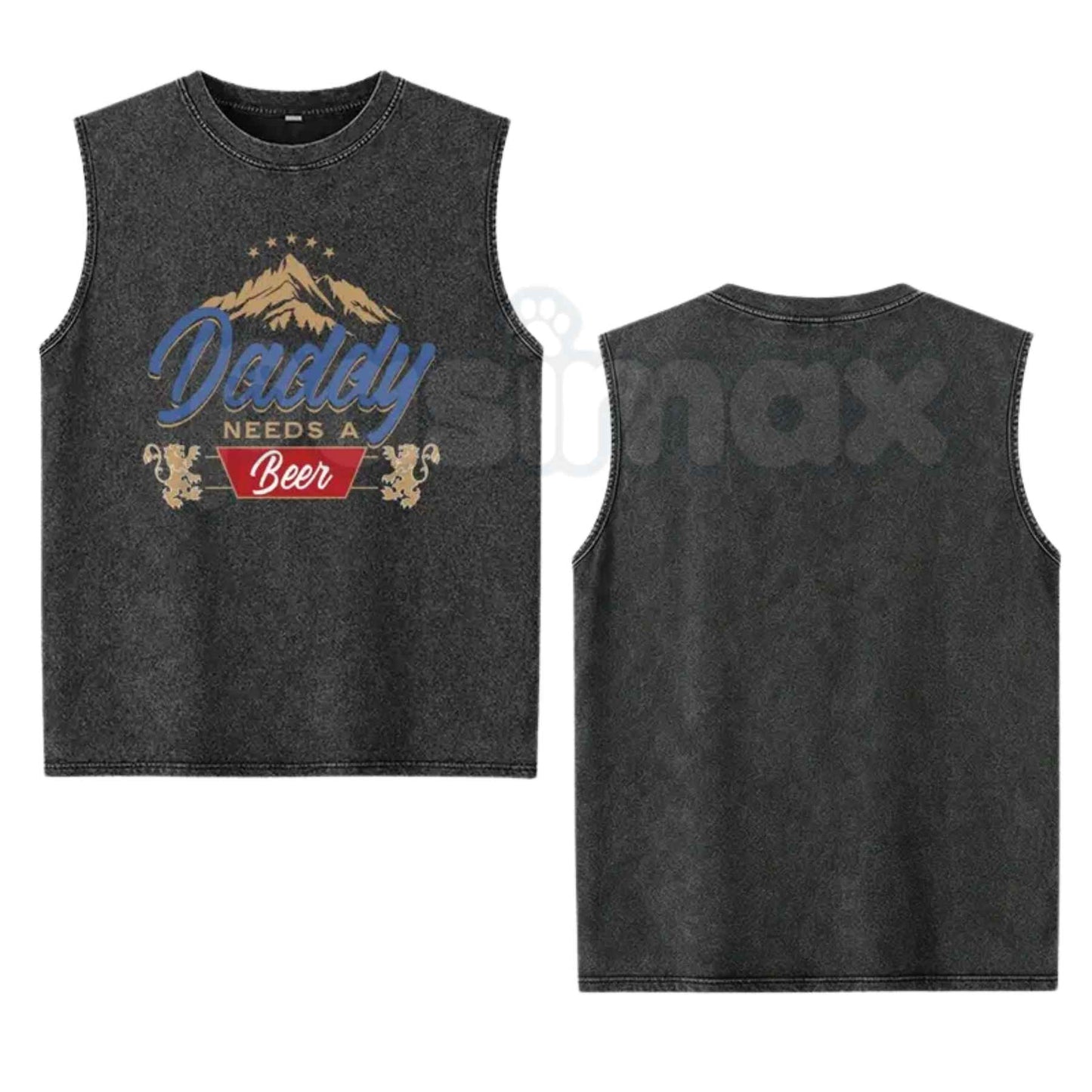 Men's Daddy Needs A Beer Tank Top – Retro Funny Drinking Graphic Sleeveless Shirt, Vintage Washed Lightweight Cotton Summer Top