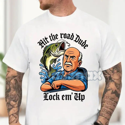 "Lock 'Em Up" Funny T-Shirt - Angry Old Man Driving Truck Tee, Sarcastic Humor Shirt