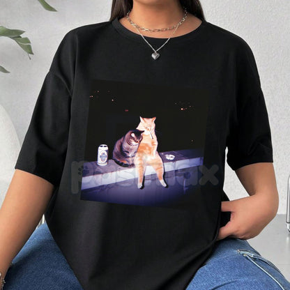 Funny Cat Smoking Graphic Tee - Ironic Animal Humor Shirt, Irreverent Cat Lover Gift, Funny Pet Statement Apparel