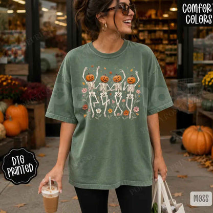 Comfort Colors® Dancing Skeletons T-Shirt – Trendy Fall Graphic Tee, Vintage Spooky Season Unisex Top