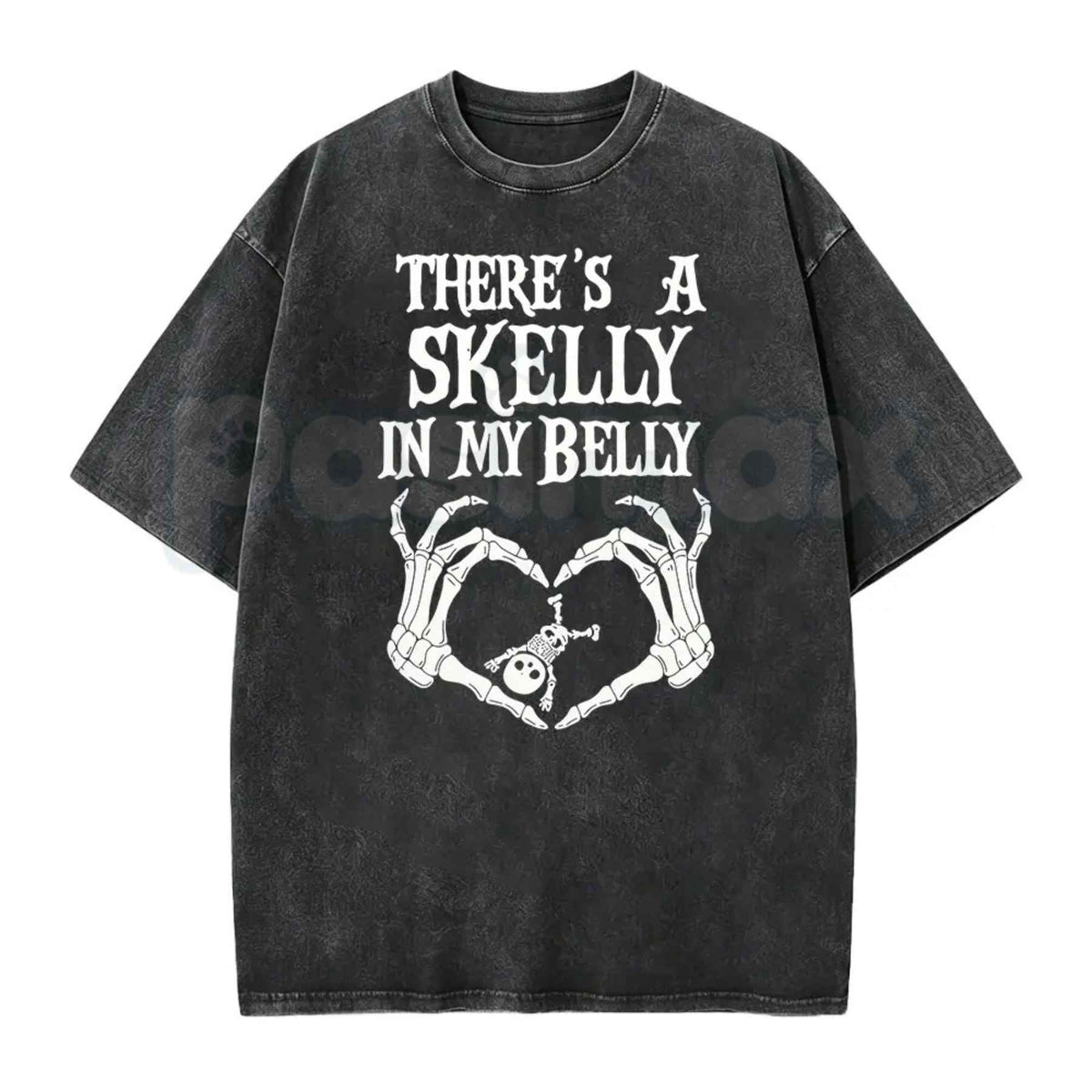 Halloween Pregnancy Shirt – Spooky Mama Announcement Tee, Retro Baby Skeleton Reveal Vintage Washed Lightweight Cotton Unisex T-Shirt