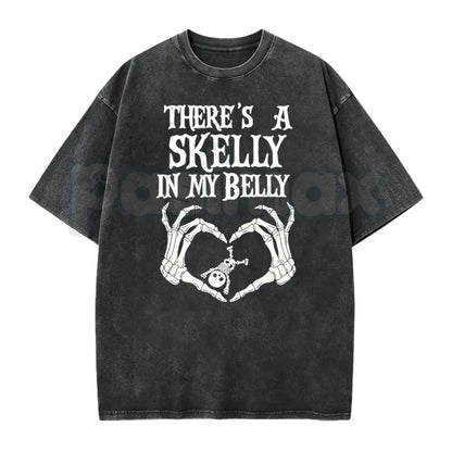 Halloween Pregnancy Shirt – Spooky Mama Announcement Tee, Retro Baby Skeleton Reveal Vintage Washed Lightweight Cotton Unisex T-Shirt