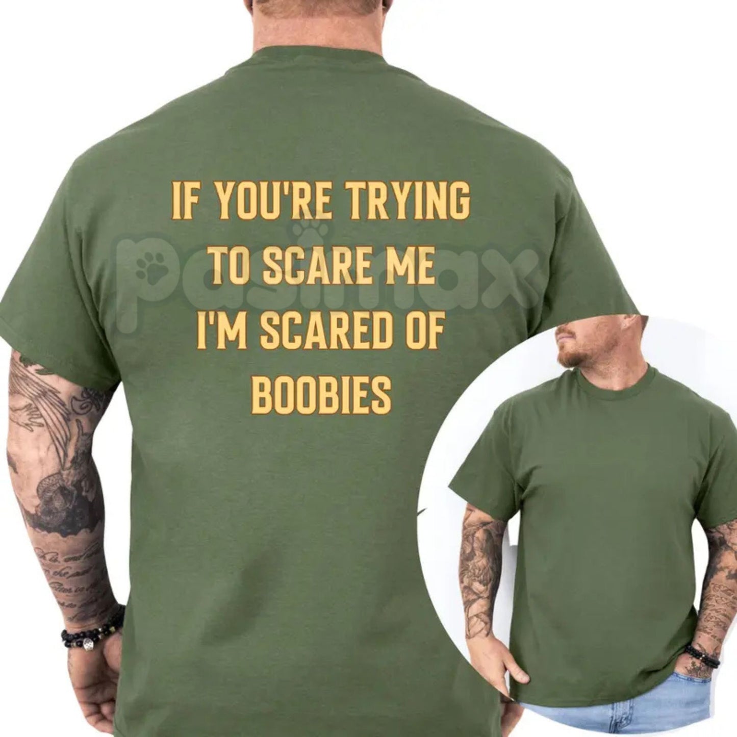 "I'm Scared Of Boobies" Funny Men’s T-Shirt - Ironic Adult Humor Graphic Tee, Premium 100% Cotton Sarcastic Men's Gift, Witty Joke Gag Shirt for Guys, Soft Lived-In Heavyweight Casual Menswear, Funny Statement Party Top