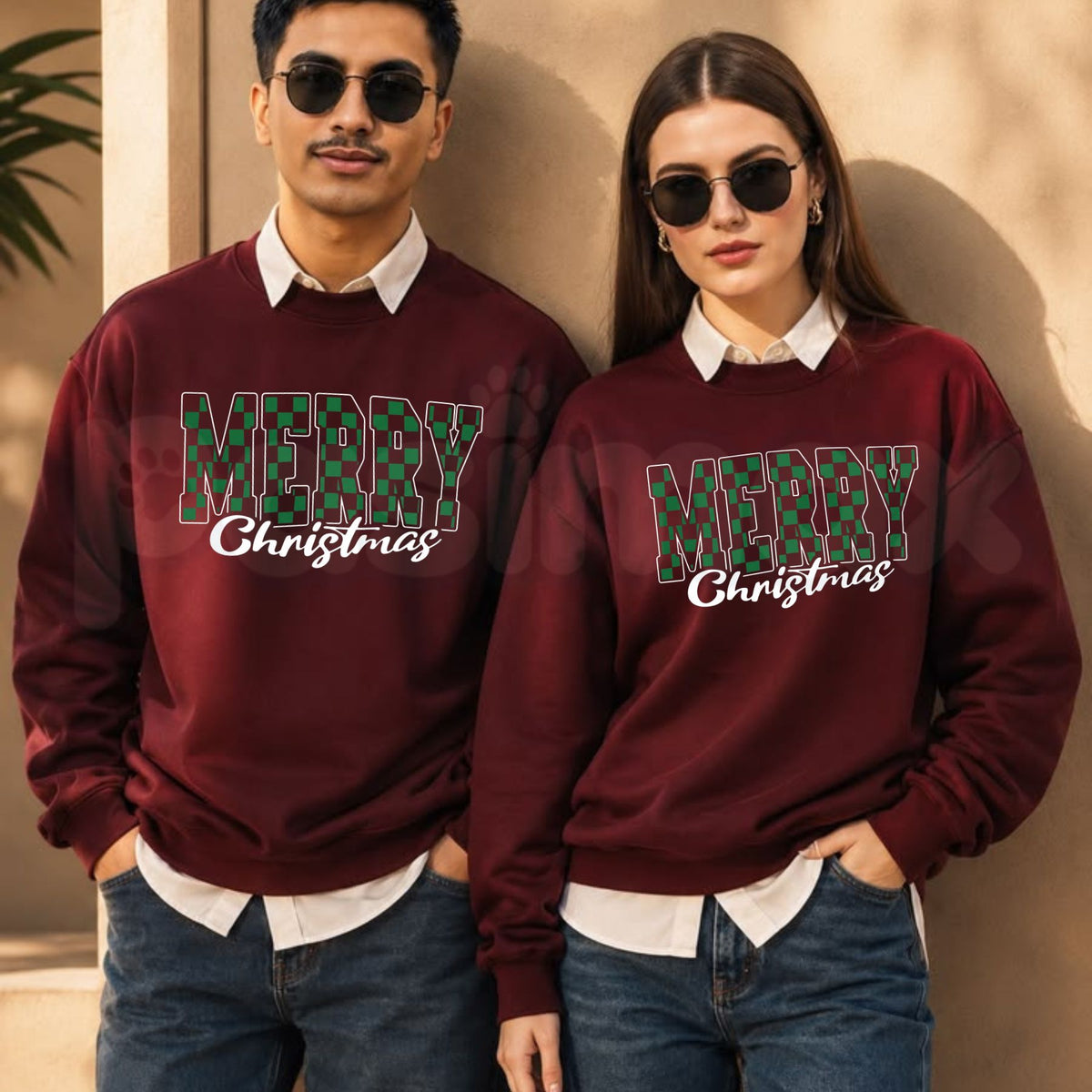 Merry Christmas Checkered Sweatshirt | Retro Holiday Pattern Crewneck