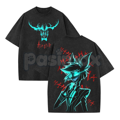 Alastor Hazbin Hotel T-Shirt – Vintage Washed Oversized Graphic Tee, Radio Demon Merch