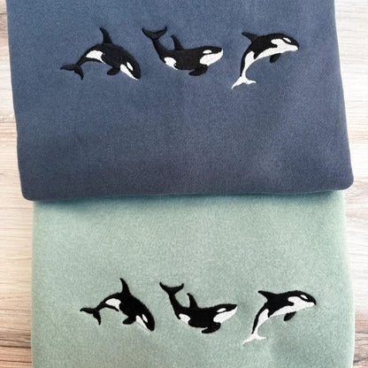 Embroidered Orca Sweatshirt – Ocean Lover's Crewneck, Killer Whale Apparel