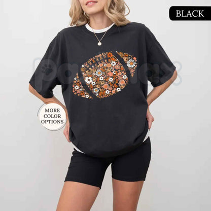 Comfort Colors® Floral Football T-Shirt – Game Day Graphic Tee, Retro Touchdown & Football Mom Unisex Top & Gift