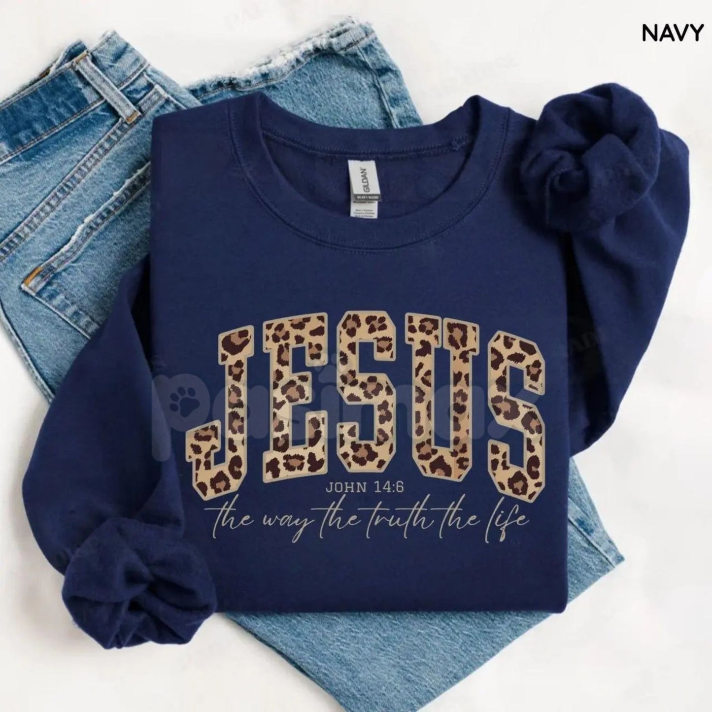 Christian Jesus Leopard Sweatshirt | Cheetah Print Faith Crewneck | Modern Bible Verse Shirt for Women