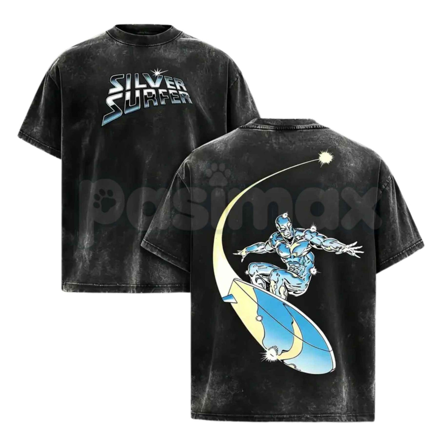 Silver Surfer Graphic T-Shirt – Retro Comic Book Superhero Tee, Unisex Acid Washed Lightweight Cotton Vintage Streetwear Top