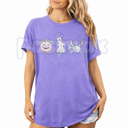 Comfort Colors® Halloween Shark T-Shirt – Pumpkin Turtle & Spooky Hammerhead Ghost Graphic Tee, Vintage Marine Life Unisex Top