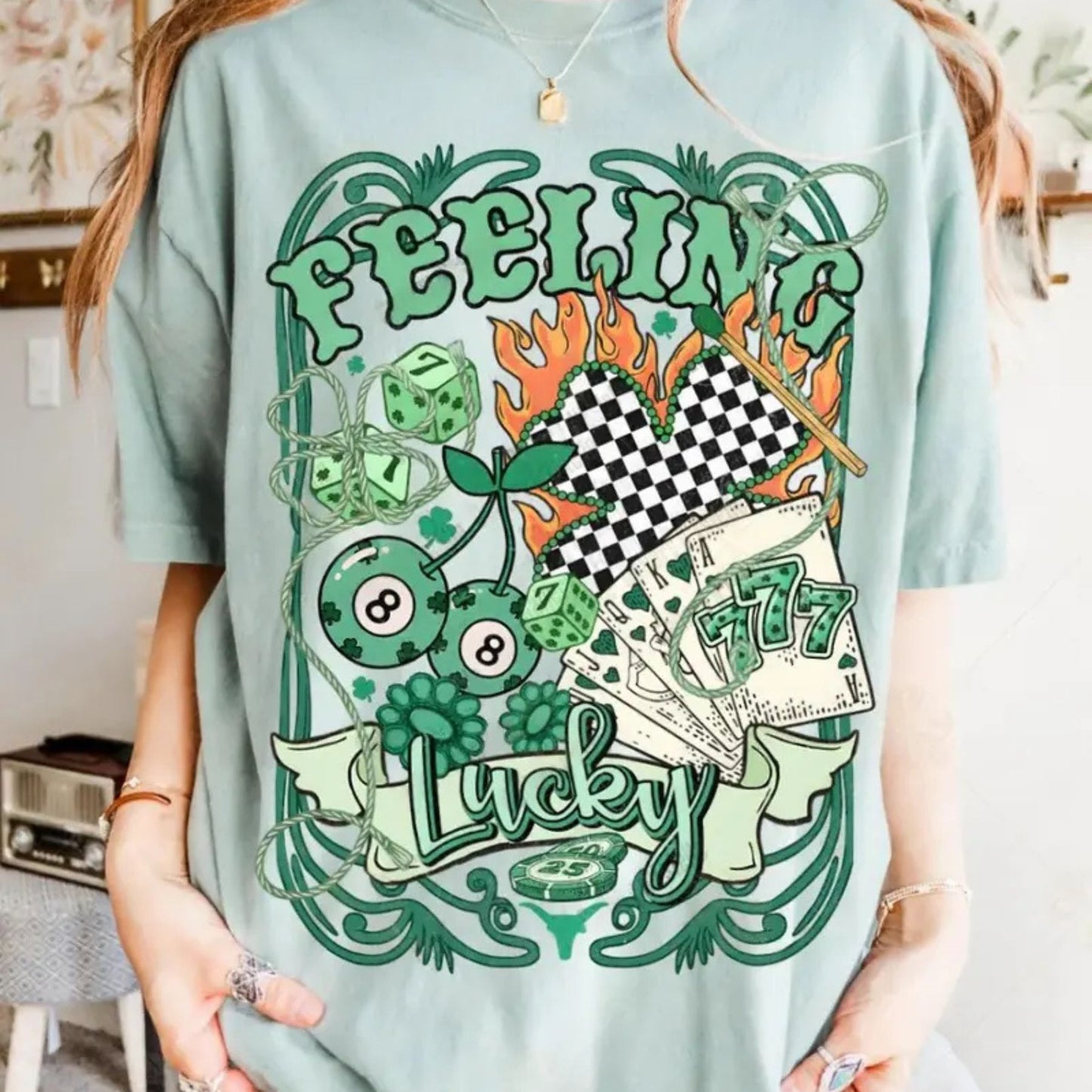 Comfort Colors® "Lucky Streak" Western Casino T-Shirt – Retro Cowboy Card Player Tee, Vintage St. Patrick’s Day Rodeo Shirt, Aesthetic Las Vegas Western Top