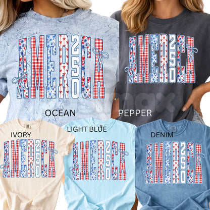 Comfort Colors® America 250 Years T-Shirt – Floral USA Stripe Graphic Tee, Retro July 4th Oversized Shirt, Semiquincentennial 1776–2026 Celebration Top