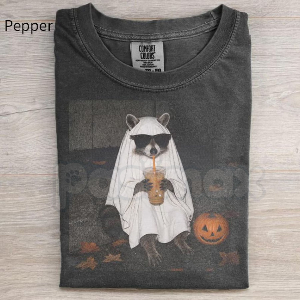 Comfort Colors® Ghost Raccoon Coffee T-Shirt – Funny Halloween Iced Coffee Graphic Tee, Spooky Season Trash Panda Unisex Top & Gift